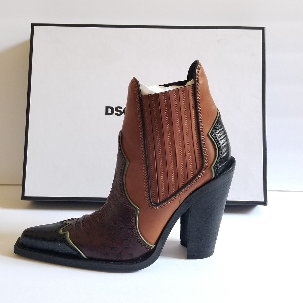 Dsquared2 Embroidered Pointed Toe Western Leather Boots Size 38 Brown Bl… - Picture 11 of 11